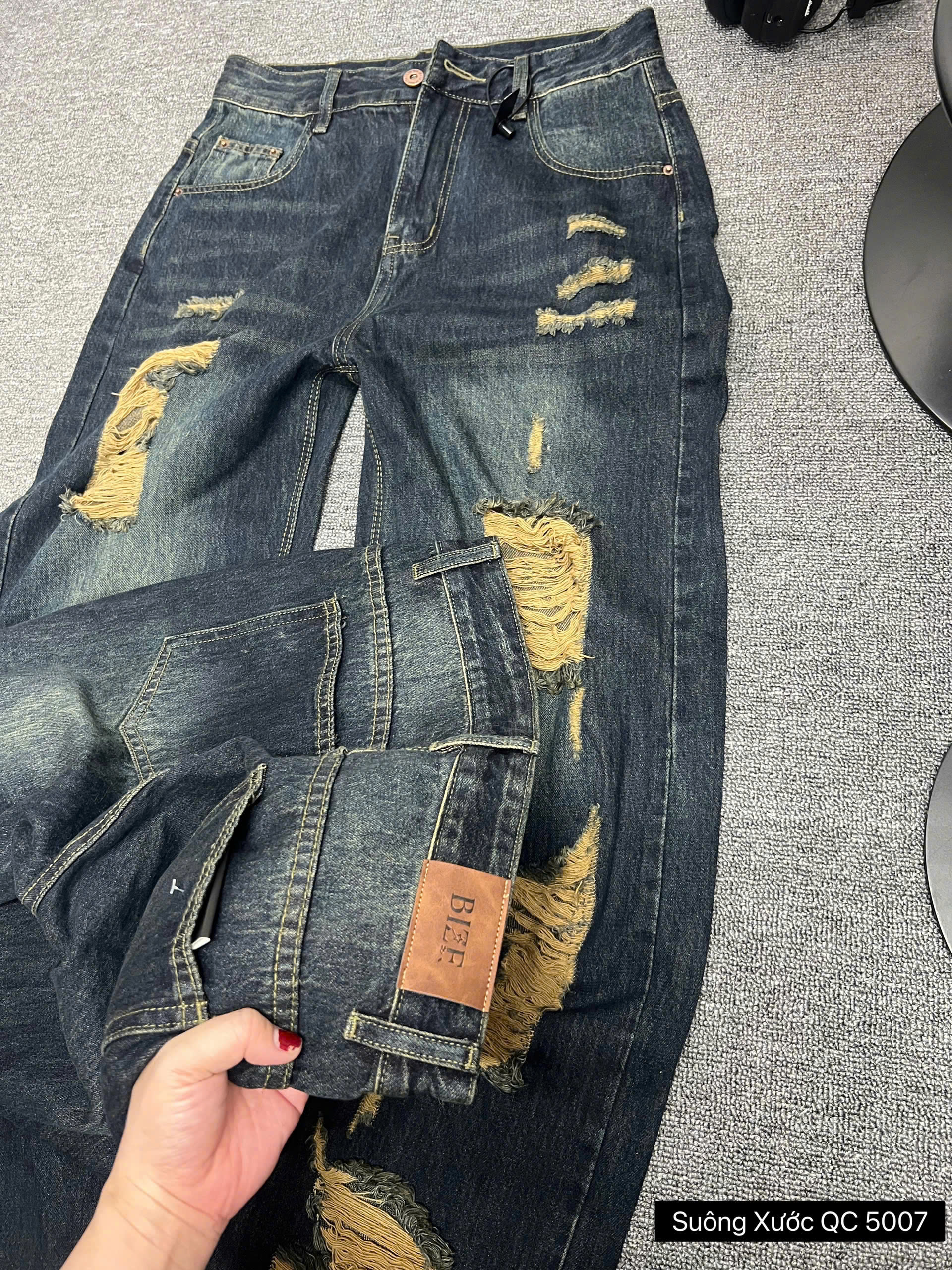 Quần jean suông rách màu mới bigsize QJ5007 dành cho nàng béo mập từ 55-90kg_thumbnail_7