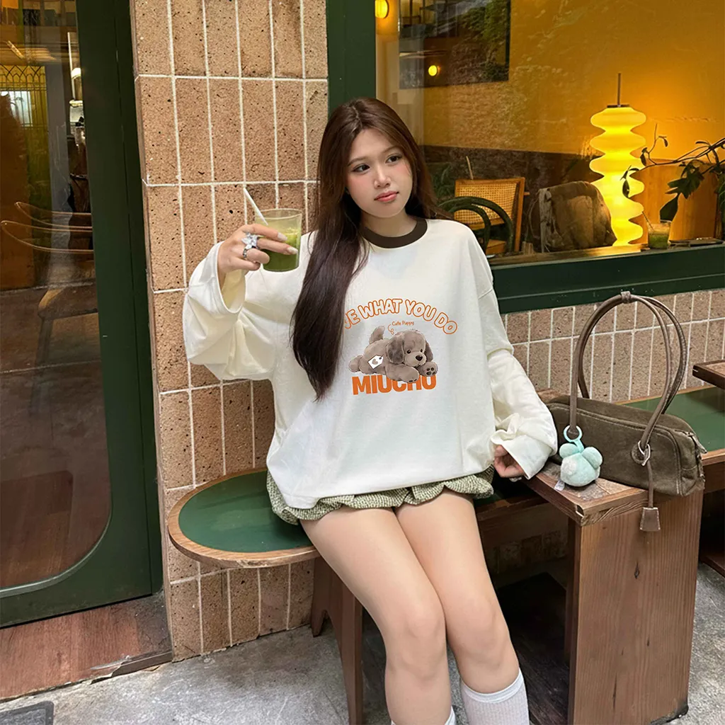 Áo thun boxy tay dài Miucho chất vải thoáng mát mềm mại chuẩn form phối cổ mix màu 2805_thumbnail_9