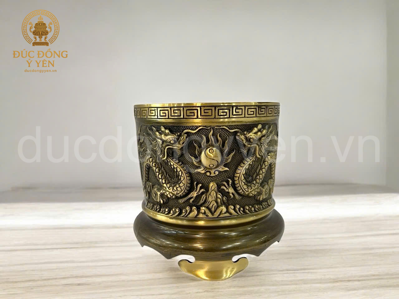 Bát thờ rồng nổi đúc đồng vàng thau làm màu giả cổ _thumbnail_1