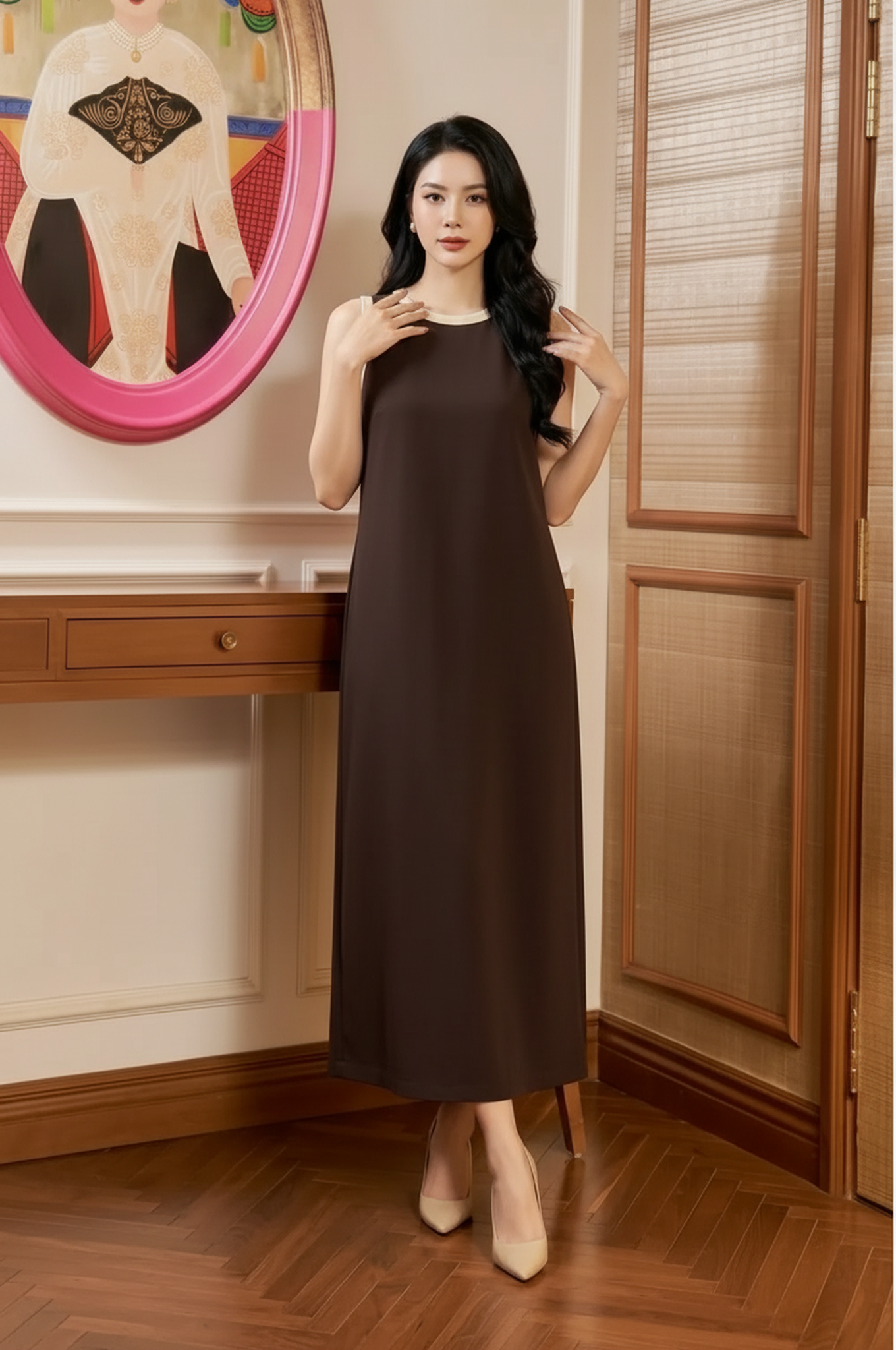 Chocolate Trim Maxi Dress - MV048