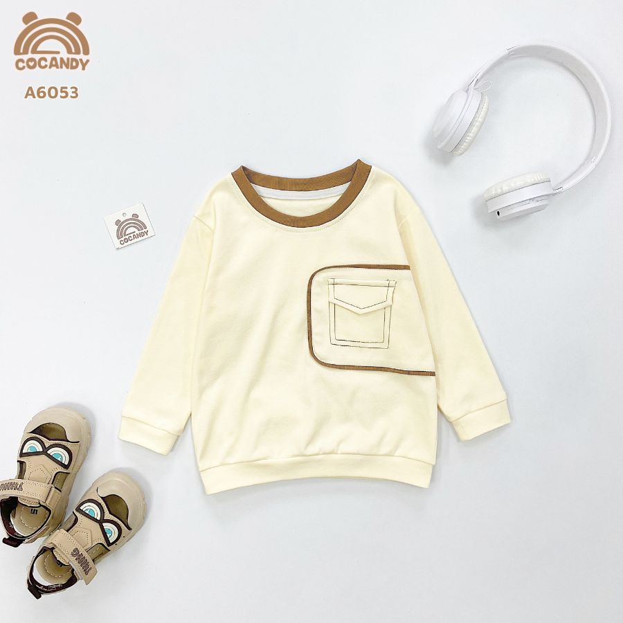 Áo dài BE cổ NÂU ĐẬM ngực nắp túi giả_thumbnail_4