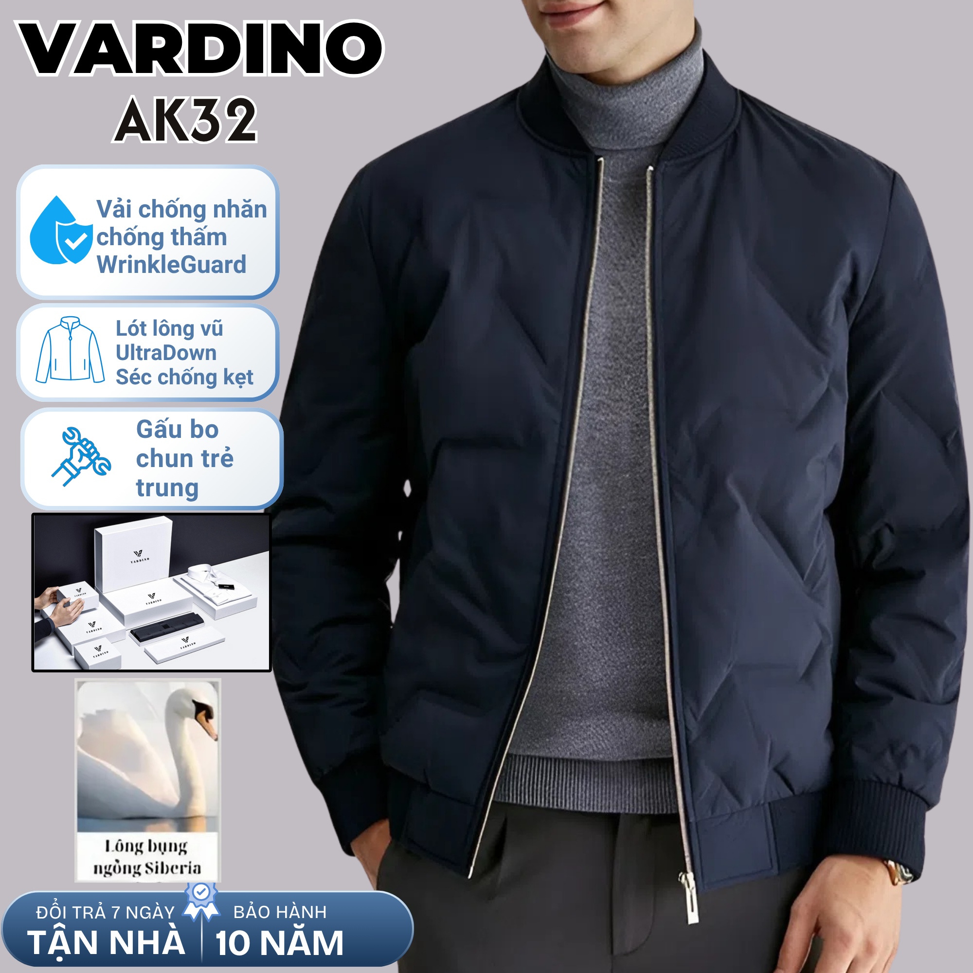 Áo khoác bomber nam công sở Vardino lót lông vũ AK32_thumbnail_1