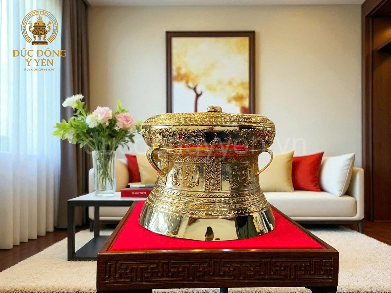 Quả trống đồng mạ vàng 24K đường kính 25cm