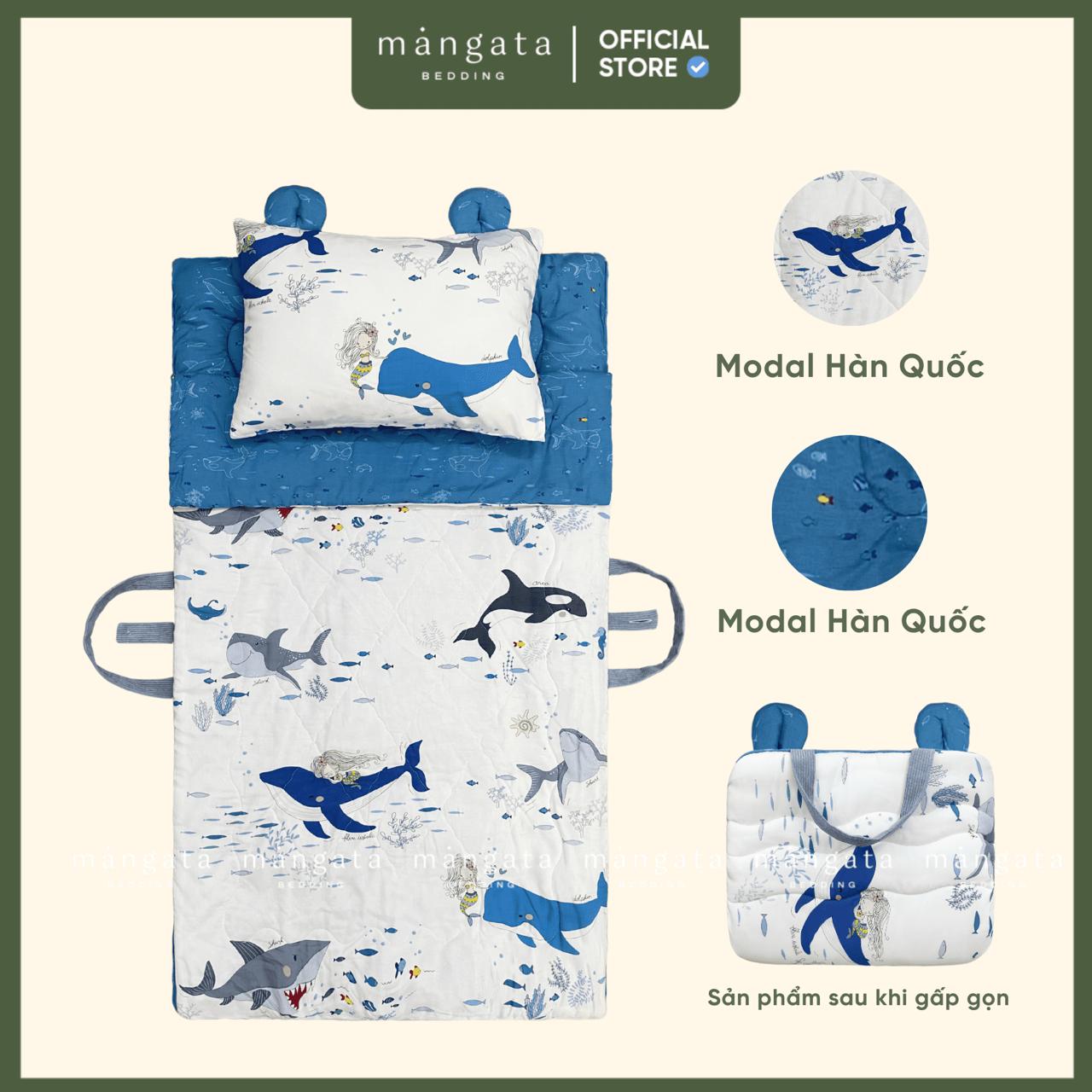 Mẫu Đại dương - Bộ chăn gối gấp gọn đi học