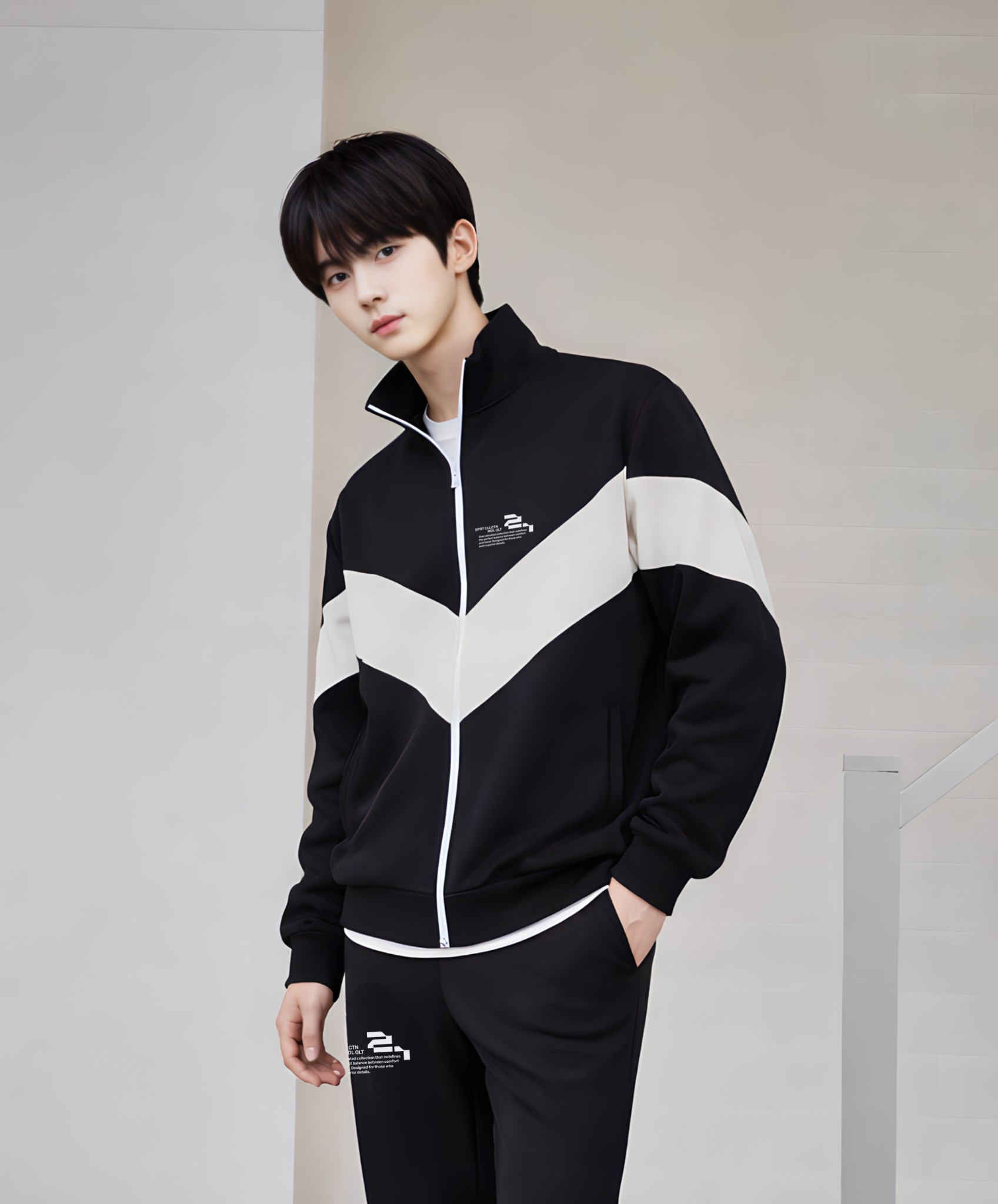 Áo khoác nỉ đen phối sọc trắng