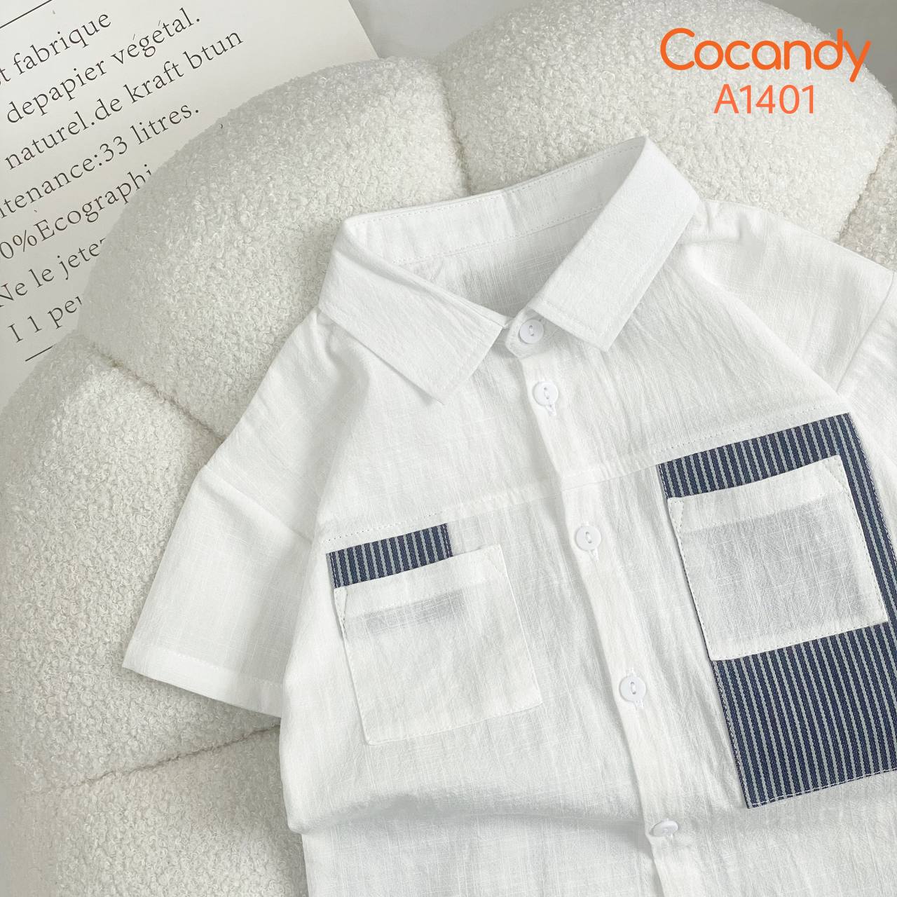 Áo cộc sơ mi TRẮNG 2 túi phối kẻ sọc ĐEN_thumbnail_2