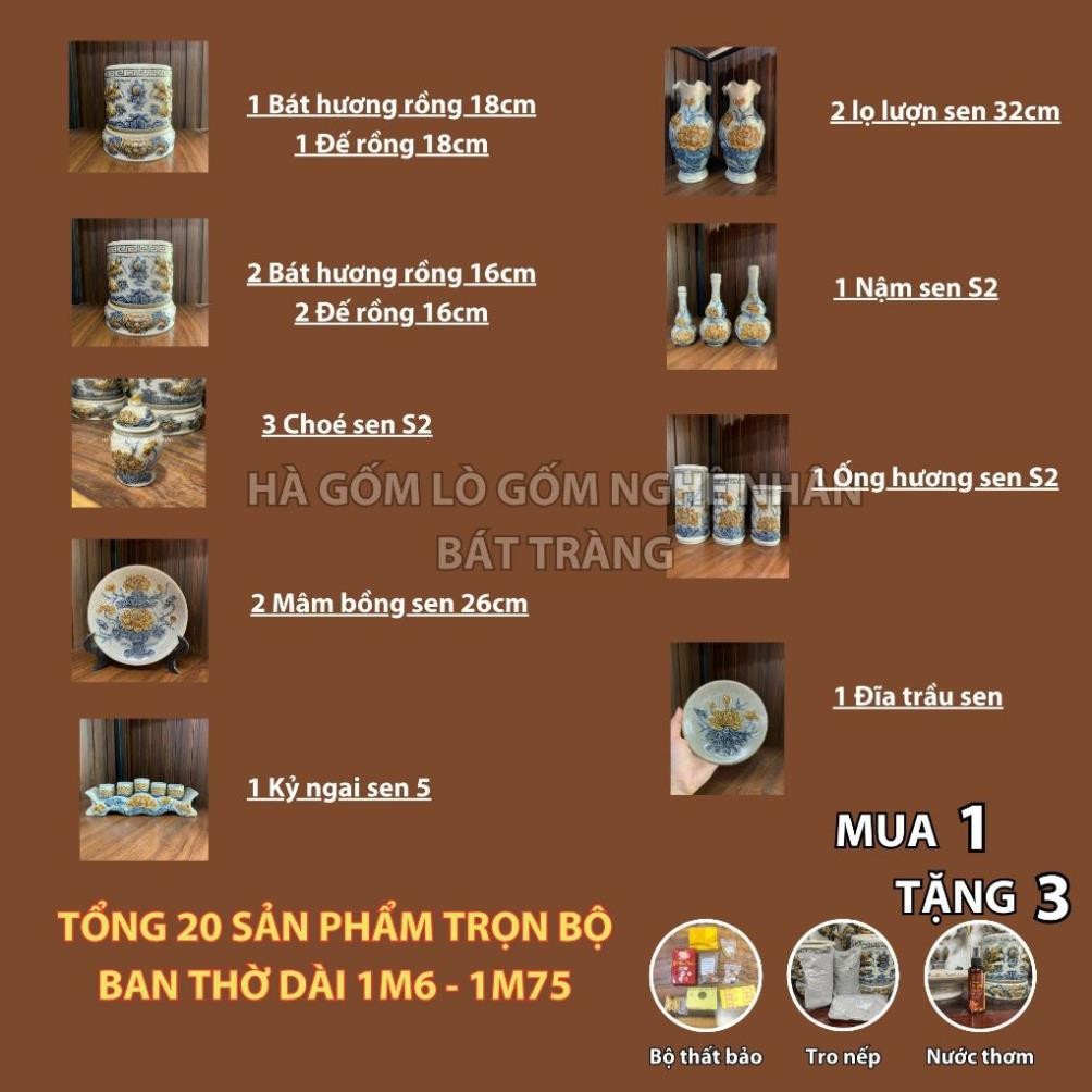 HG018 Đồ Thờ Cúng Bộ 20 món ban thờ 1M6 - 1M75 men rạn nổi nghệ nhân Bát Tràng chế tác TẶNG Thất Bảo, Tro Nếp_thumbnail_1