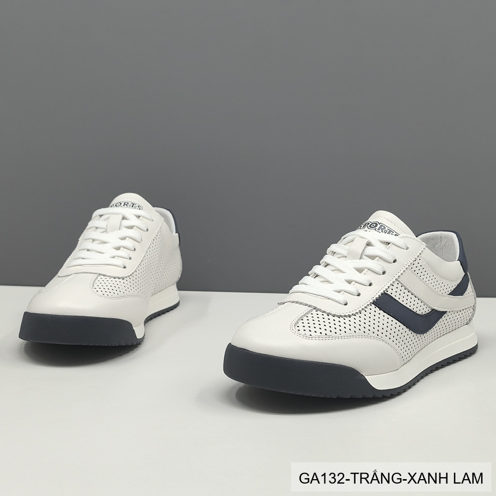 GA132 - Giày Sneaker Nam Phong Cách Hàn Quốc Đế Bằng Thoáng Khí Màu Trắng Xanh Lam & Trắng Mơ