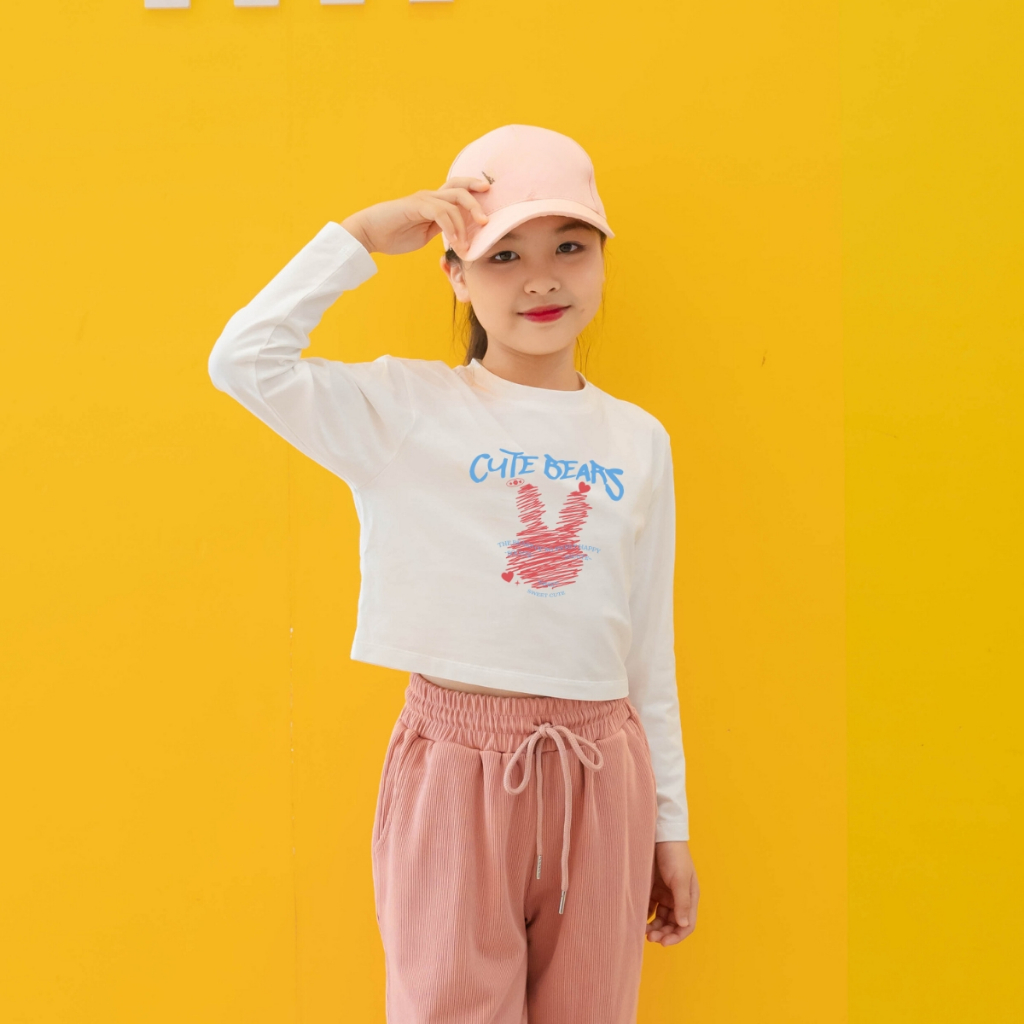 Áo croptop tay dài màu trắng cho bé gái in chất cotton - Áo croptop dài tay bé gái Loza Kids CG001_thumbnail_2