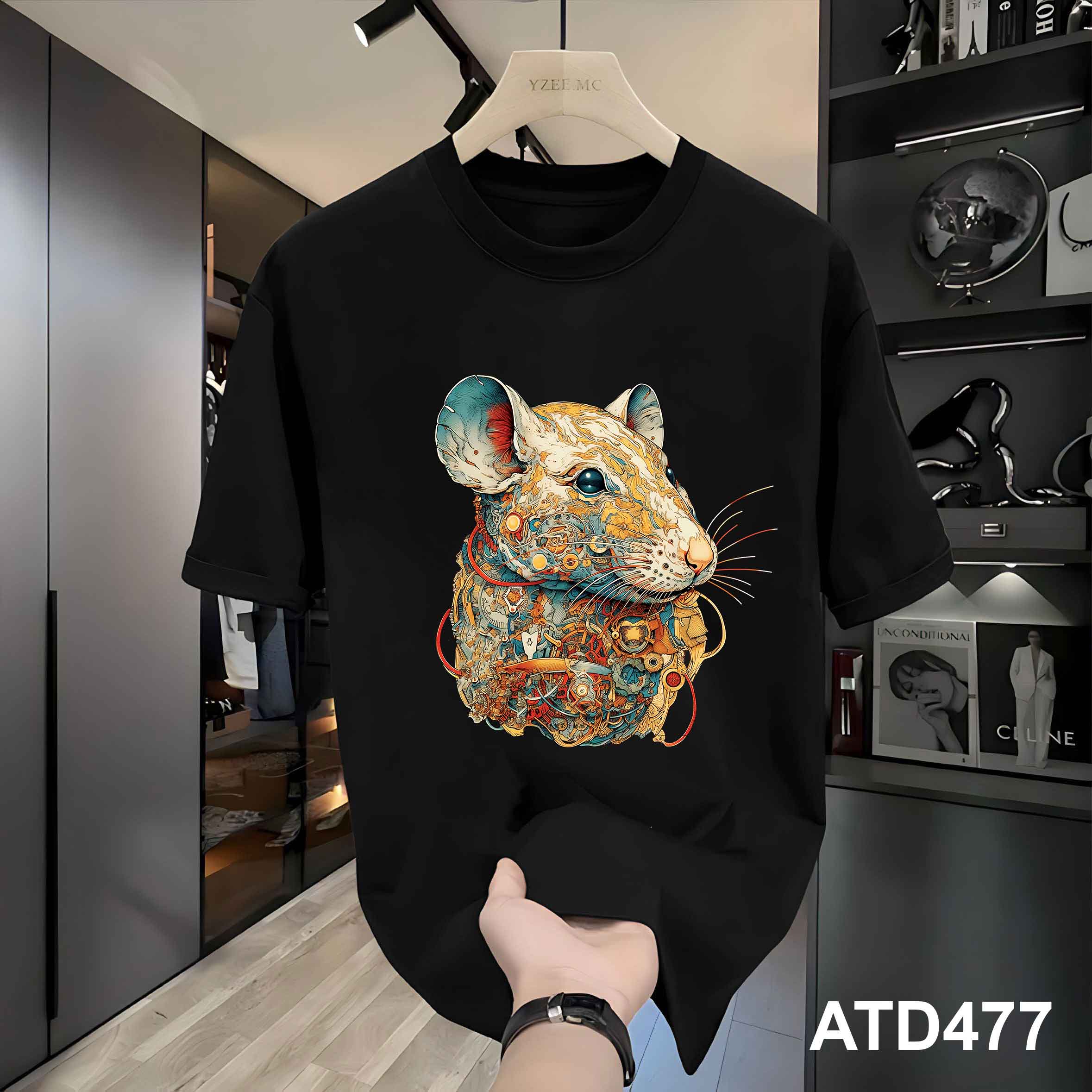 Áo thun nam form rộng 12 con giáp tuổi Tí ATD477 Miucho Iconic cotton cổ tròn in graphic