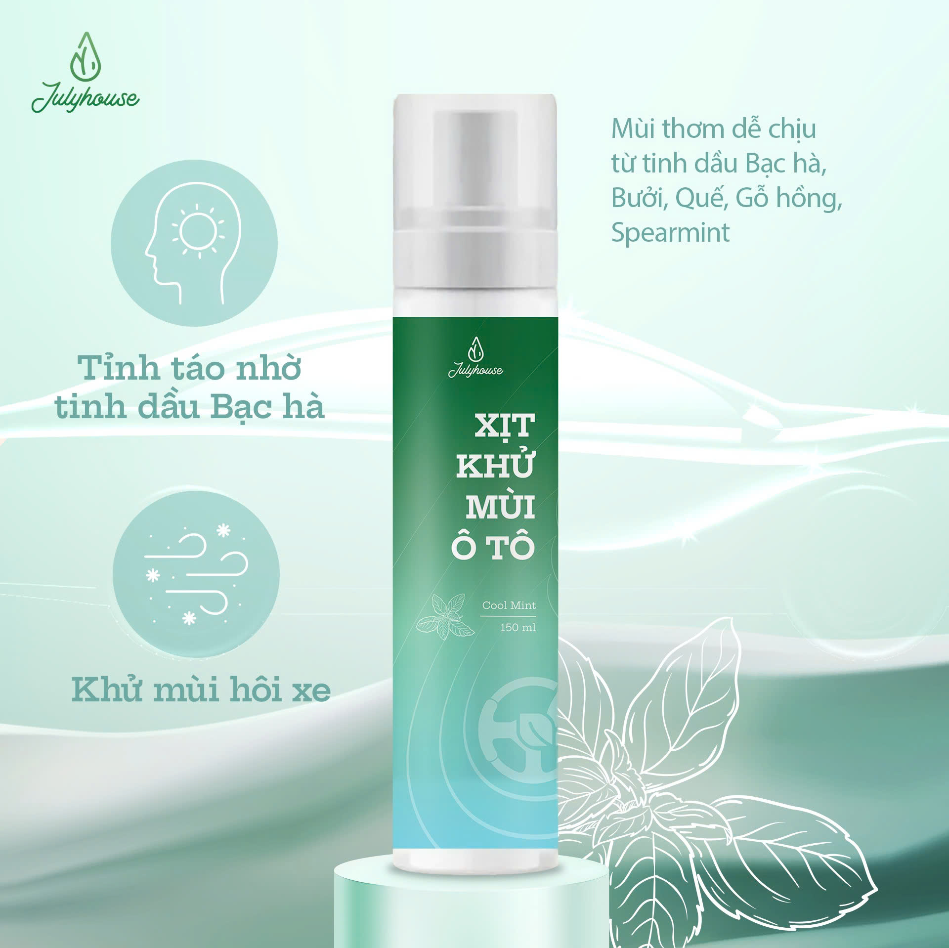 Xịt khử mùi ô tô Cool Mint Julyhouse 150ml