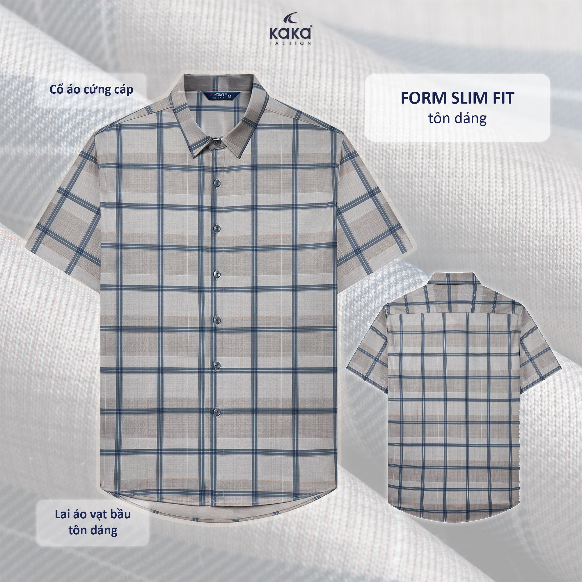 Áo Sơ Mi Kaka Bamboo co giãn sọc ô lớn
