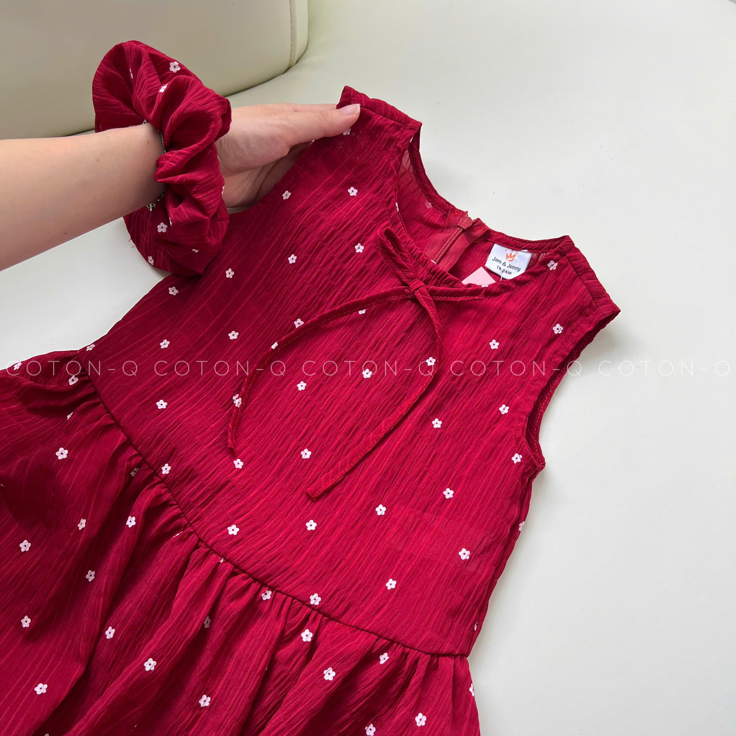 Đầm bé Cotton Q đỏ phối hoa_thumbnail_4