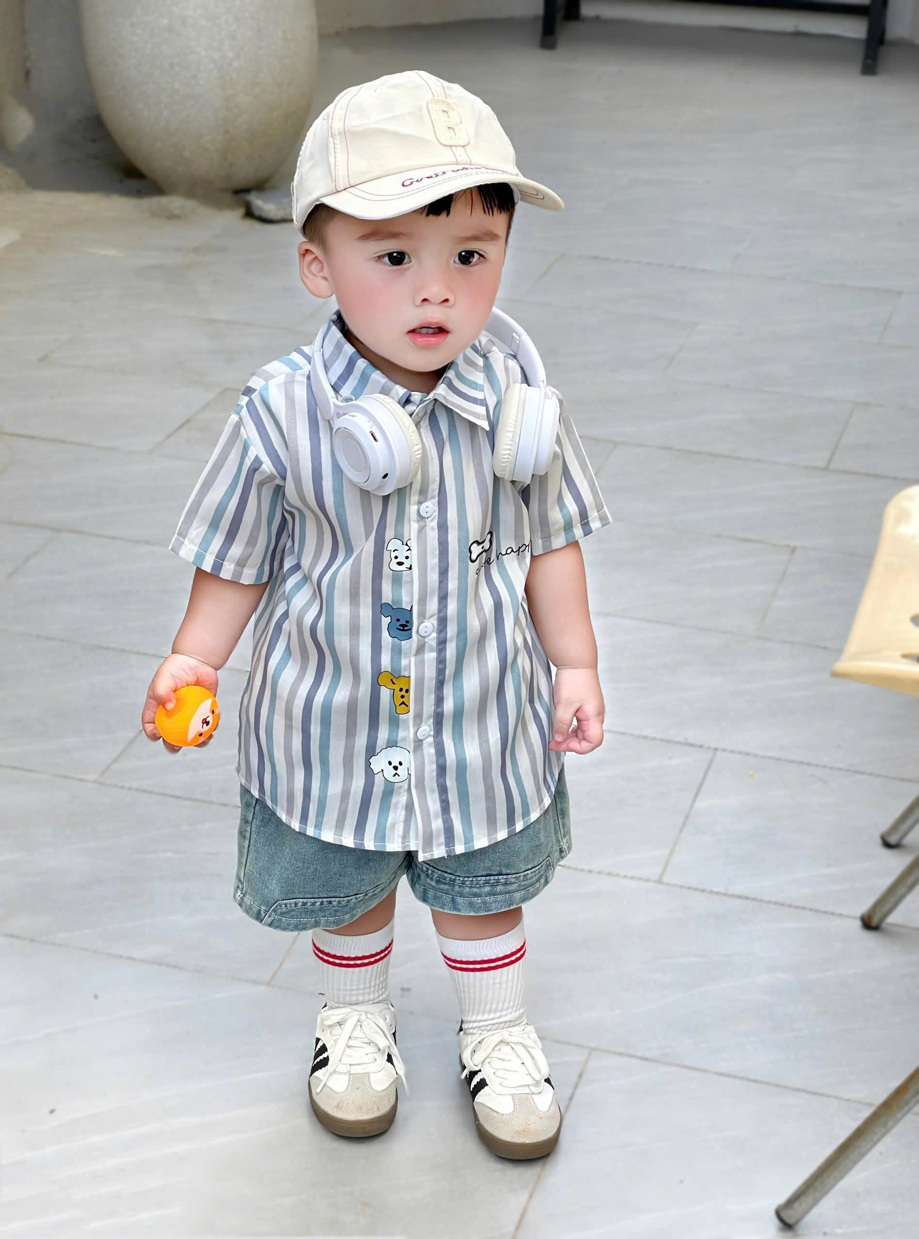 R82 BỘ SƠ MI QUẦN BÒ SỌC CUTE HAPPY- A108.302