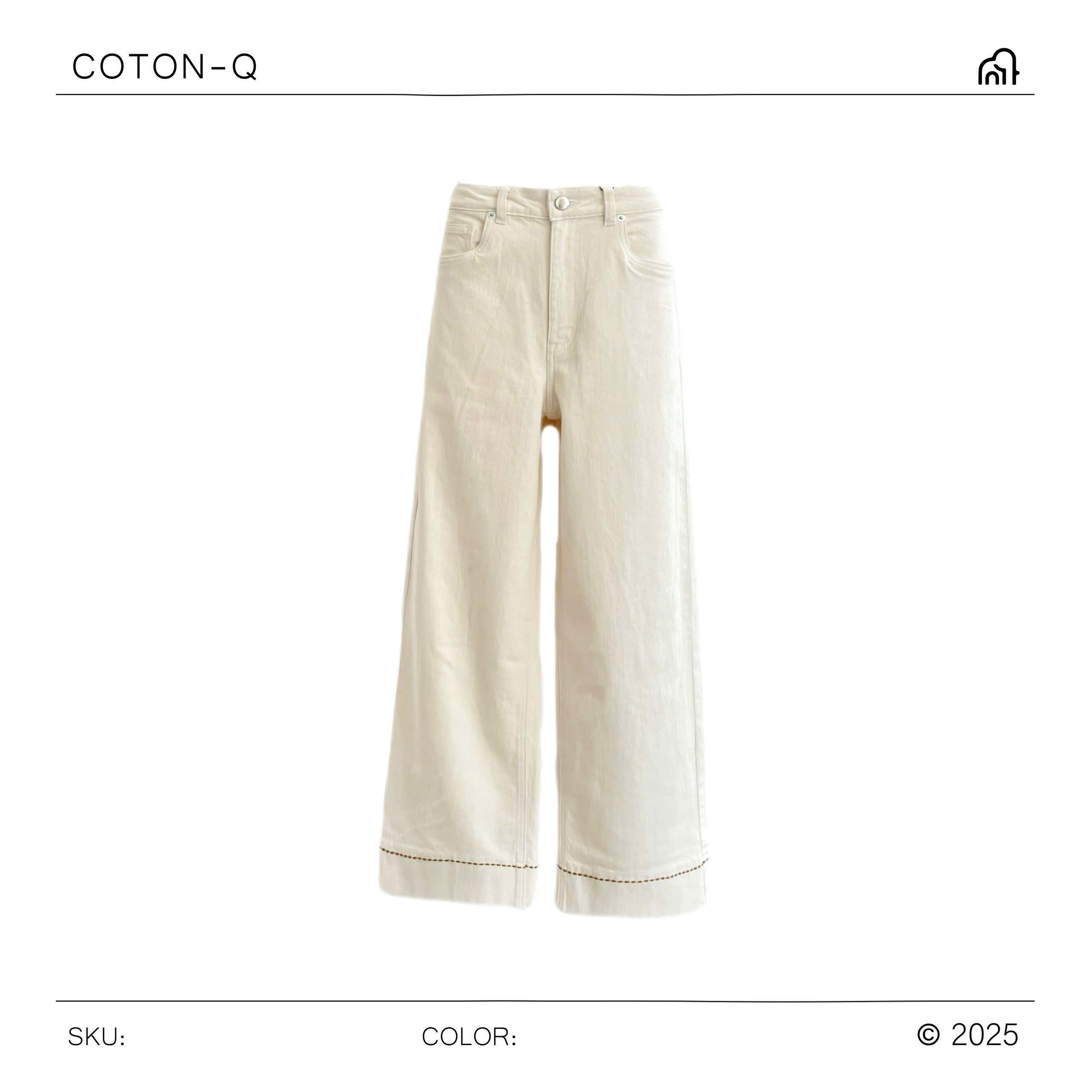 HQ122 - Quần suông kem phối viền gấu