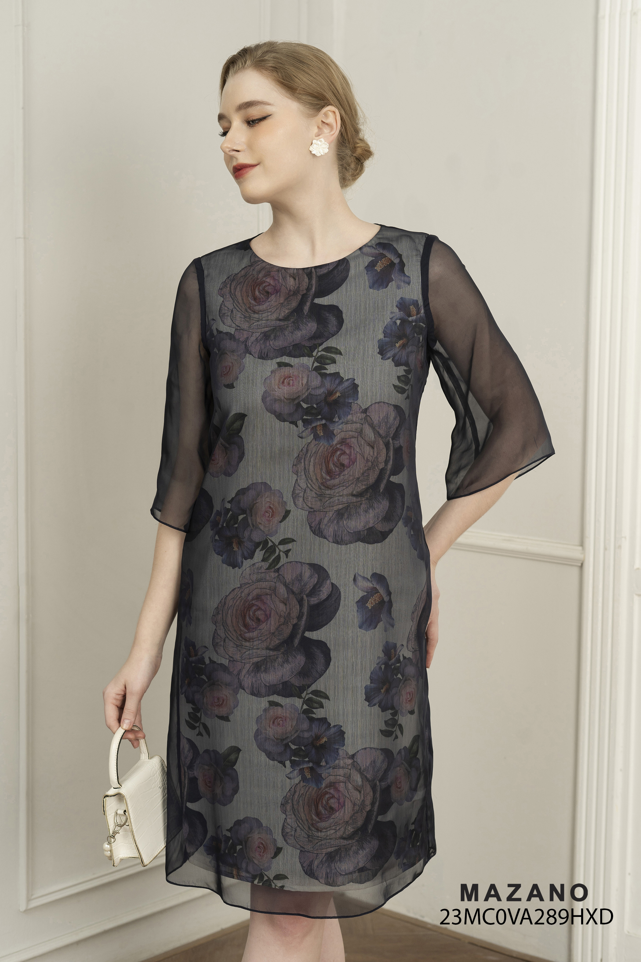 Đầm suông họa tiết to phủ voan_thumbnail_3