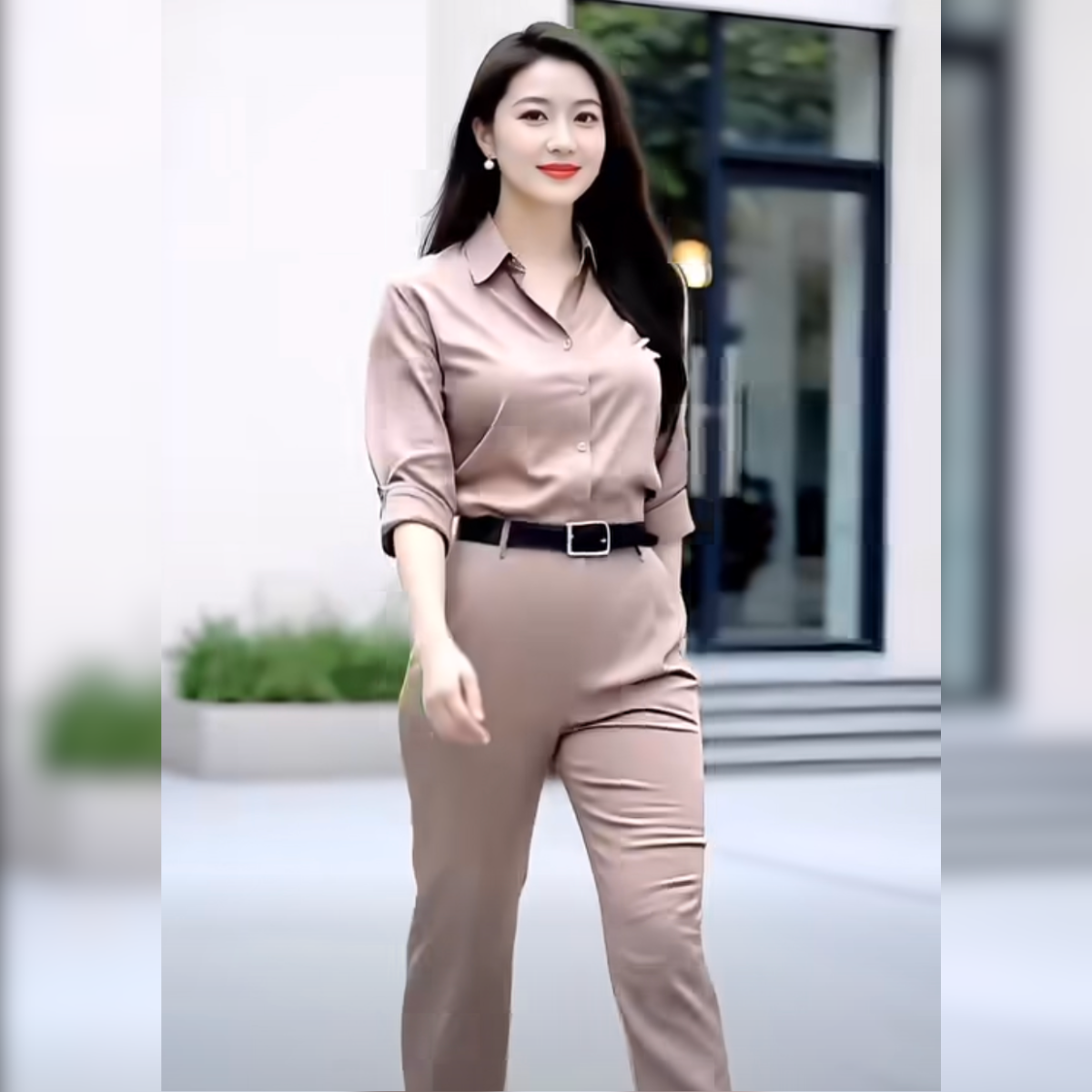 Set bộ quần dài áo sơ mi phong cách Basic