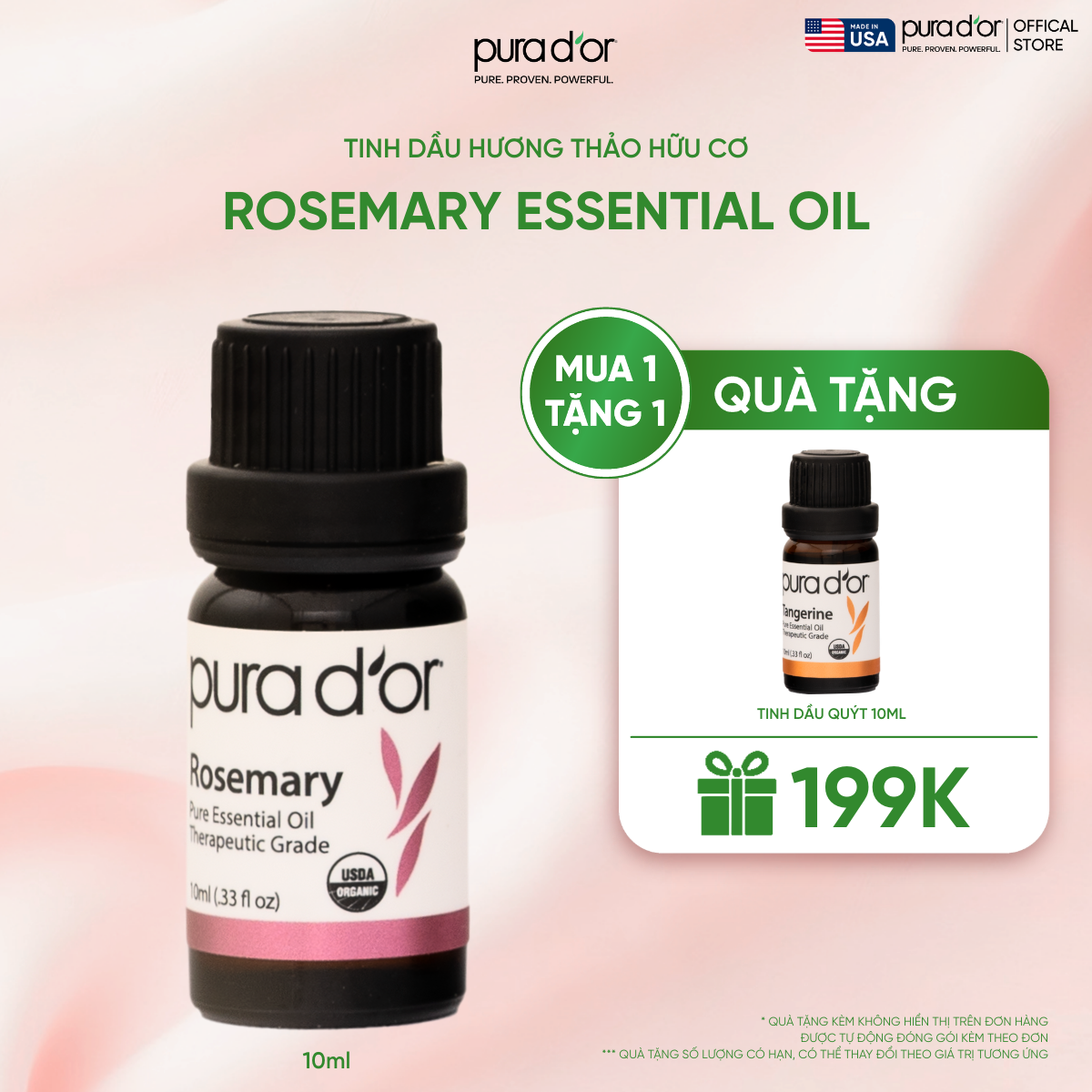 Tinh Dầu Hương Thảo Hữu Cơ PURA D’OR Therapeutic Grade Rosemary Essential Oil 10ML
