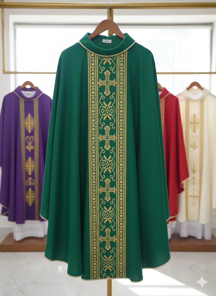 Áo lễ linh mục màu xanh thêu họa tiết cổ điển- Quà tặng tân linh mục, cha xứ_thumbnail_1