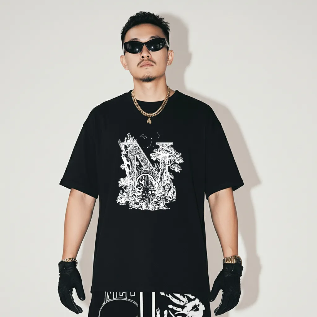 Áo thun form rộng Miucho Iconic vải cotton dày dặn thoáng mát tay ngắn cổ tròn in chữ cái N 2759_thumbnail_5