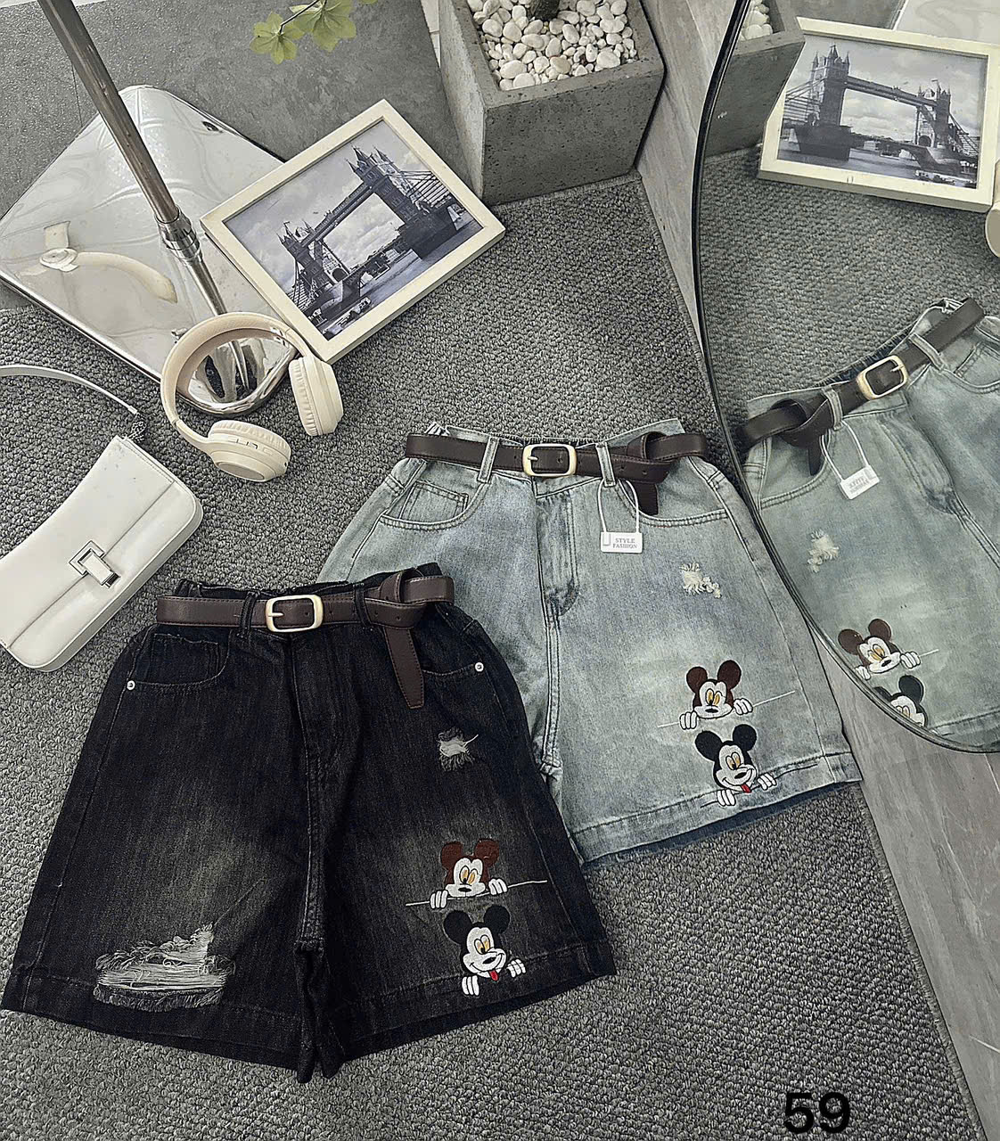 Quần short lửng lưng thun thêu chuột bigsize QSJ59 dành cho nàng từ 55-90kg