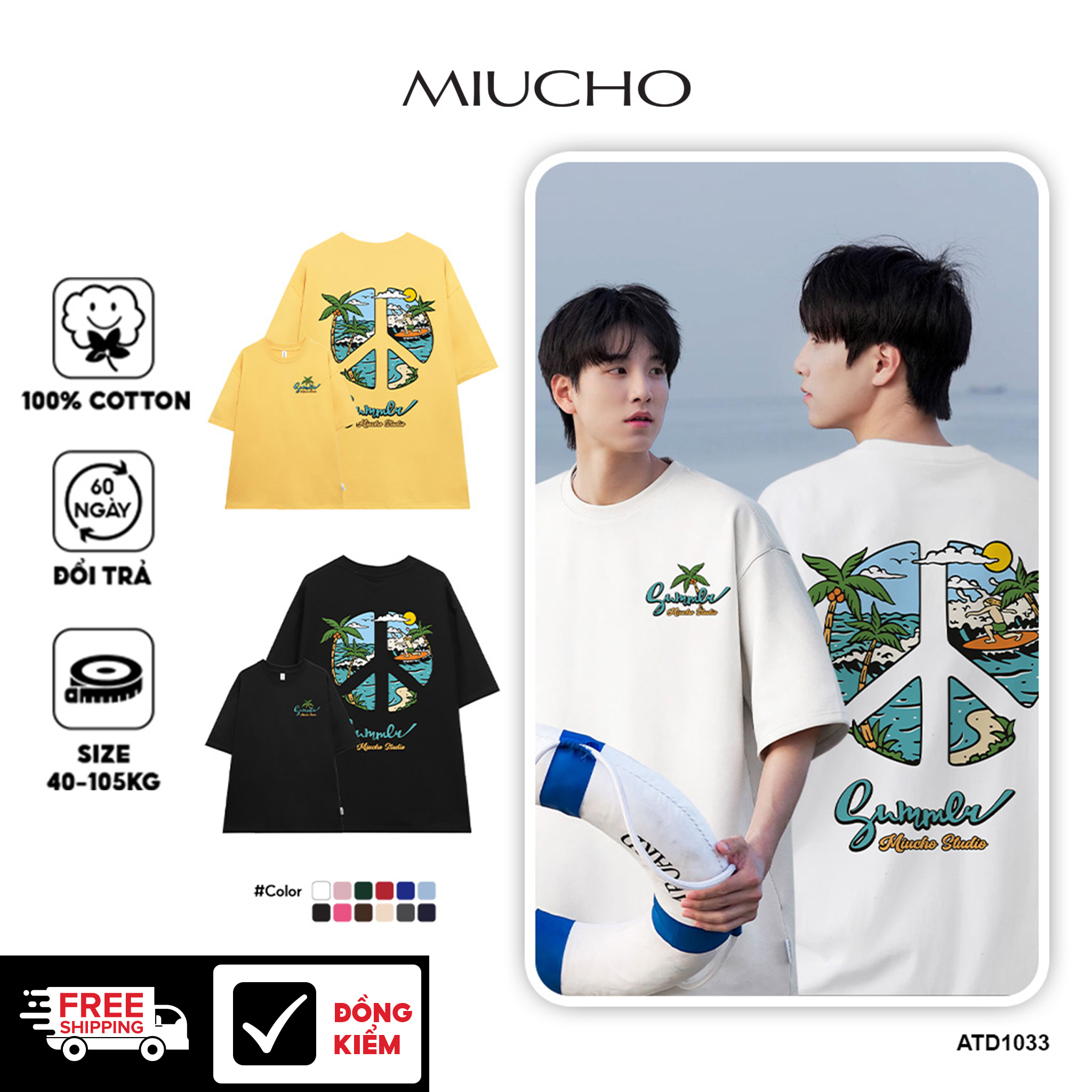 Áo phông nam mùa hè form rộng nhiều màu ATD1033 Miucho Man tay ngắn cổ tròn in mix