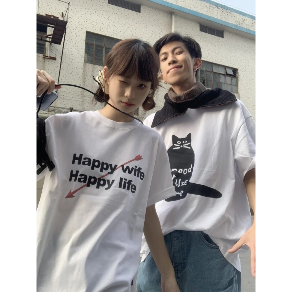 Áo thun couple cặp đôi form rộng tay lỡ màu xinh ATD864 Miucho vải cotton cổ tròn in mix_thumbnail_3