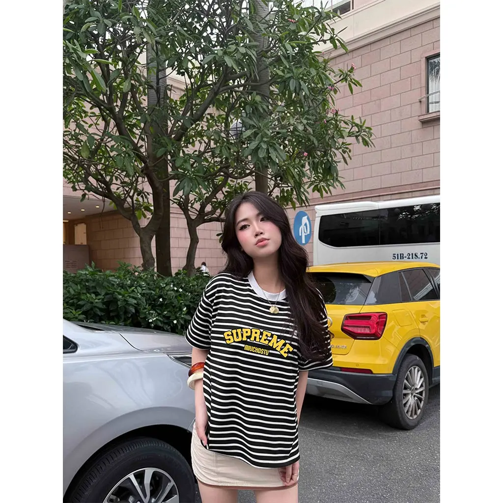 Áo thun nam nữ form boxy kẻ sọc mix màu Miucho vải borip thoáng mát mềm mại cổ tròn in basic 2830_thumbnail_4