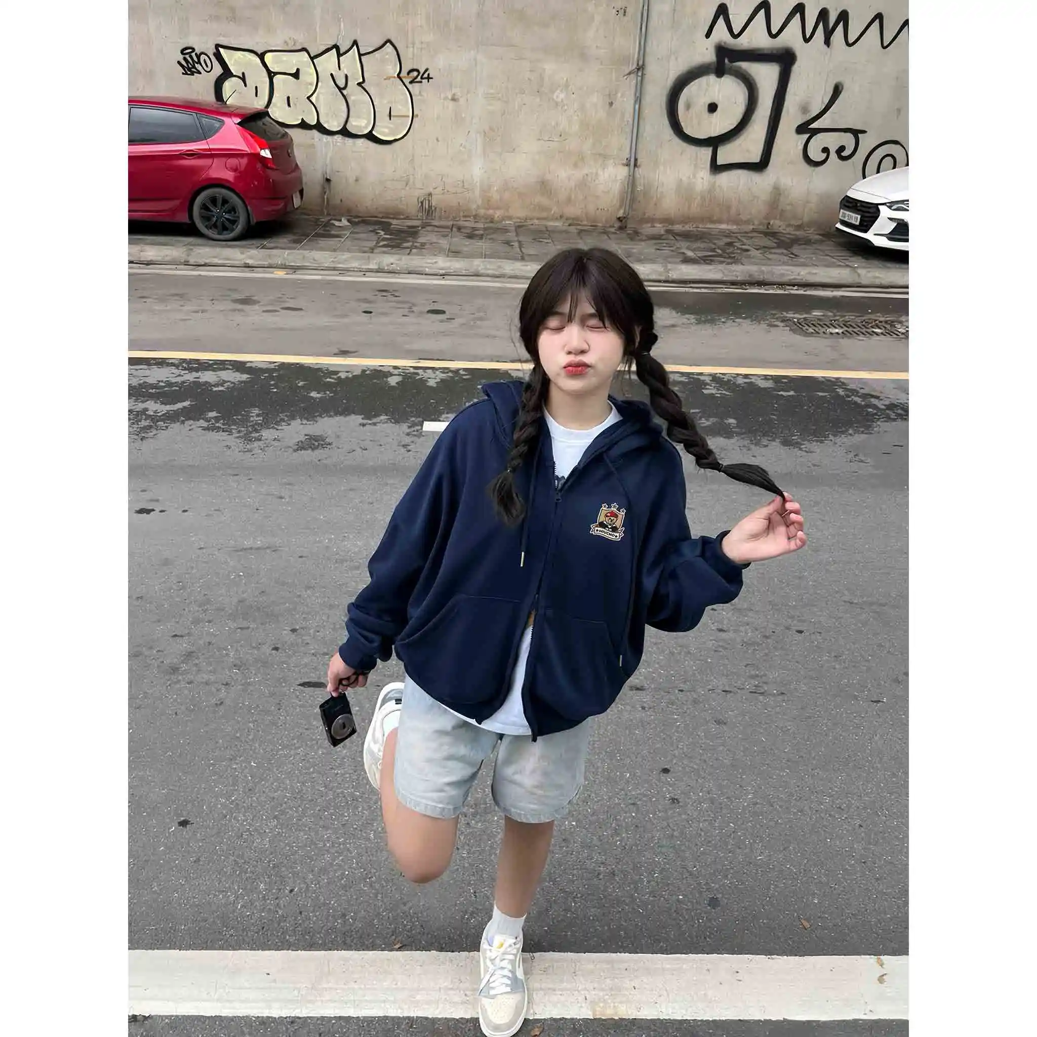 Áo hoodie zip form boxy Miucho vải nỉ 2 da mềm mại thoáng mát có nón khóa kéo in mix 2839_thumbnail_8