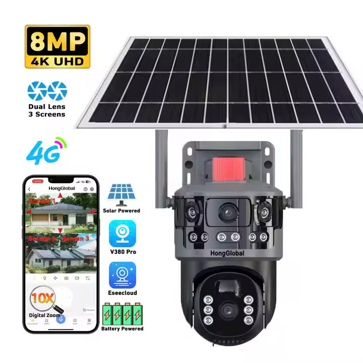 Camera Năng Lượng Mặt Trời 4G 2 Ống Kính – TQ20E PTZ Siêu Rộng 3 Màn Hình