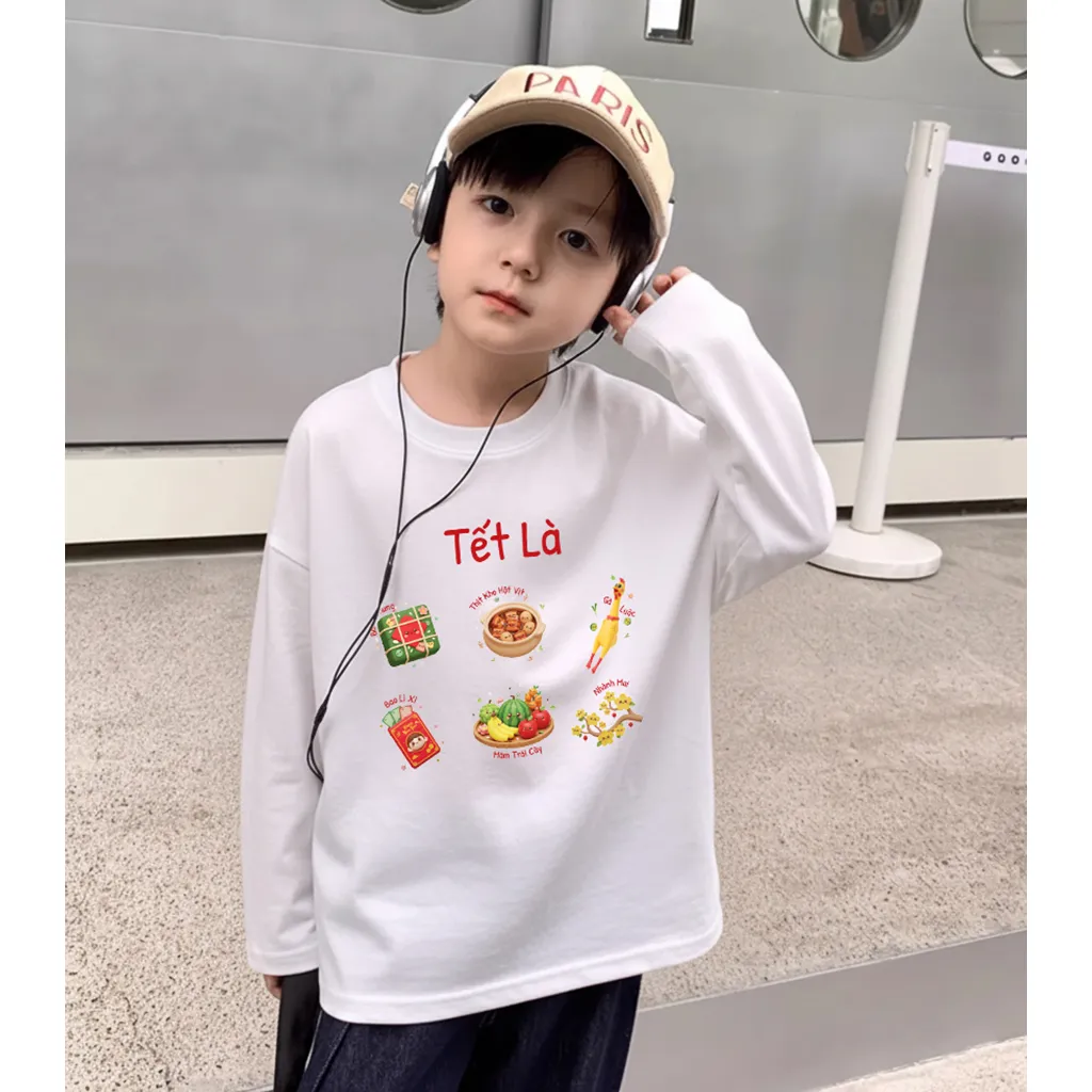 Áo thun kid tay dài form rộng Kado vải cotton thoáng mát mềm mại Tết đến bé vui in mix 2921_thumbnail_2