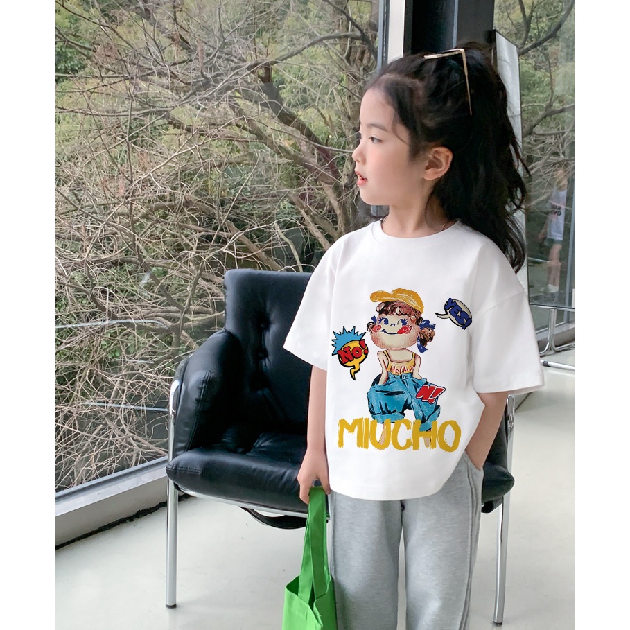 Áo thun cho bé gái hoạt hình form rộng AED1113 Miucho Kid tay ngắn cổ tròn in mix_thumbnail_5