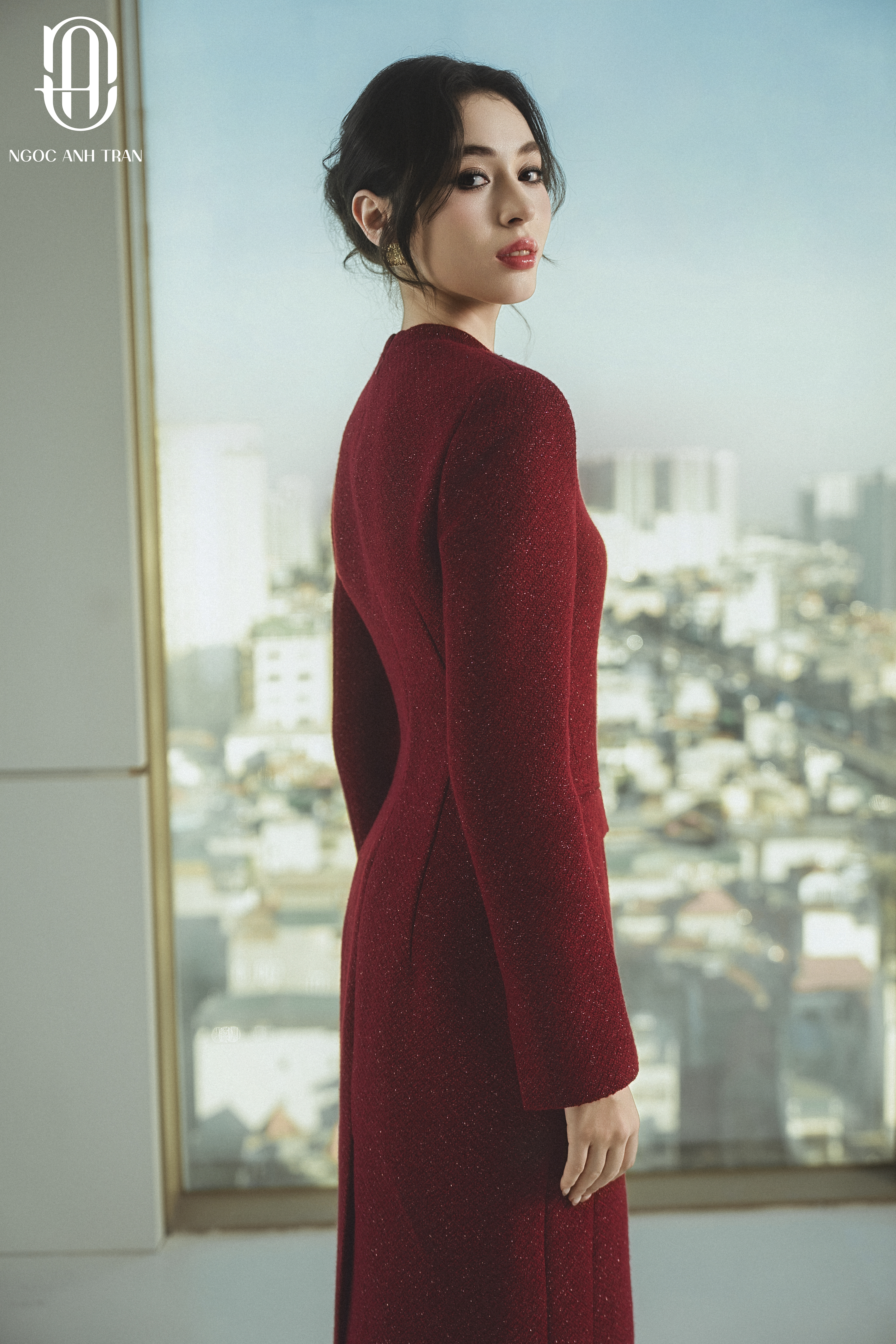 D156 - Đầm tweed đỏ rượu vang dài tay_thumbnail_4