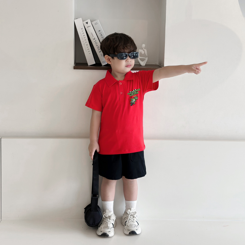 Áo polo bé trai in hình khủng long nhiều màu chất cotton 4 chiều  - Áo thun có cổ cho bé Loza Kids PL3236