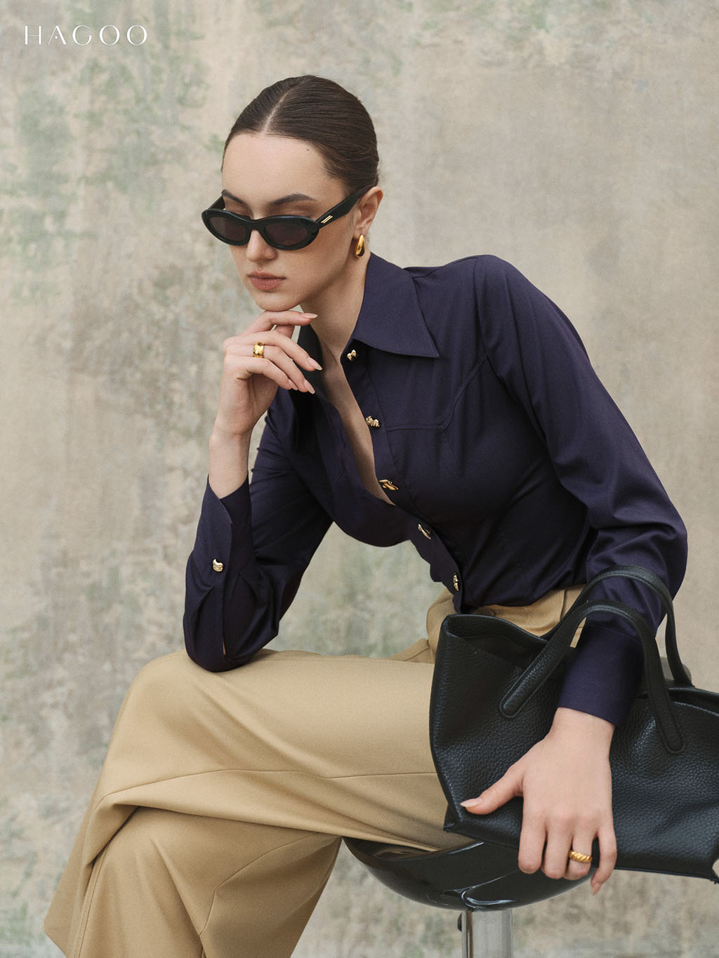 Áo sơ mi cúc trang trí xẻ sau HAGOO_thumbnail_2