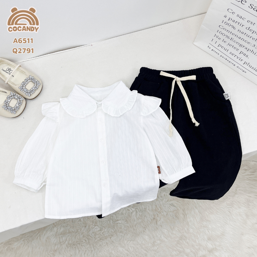 Áo dài TRẮNG cổ viền bèo vai phối bèo