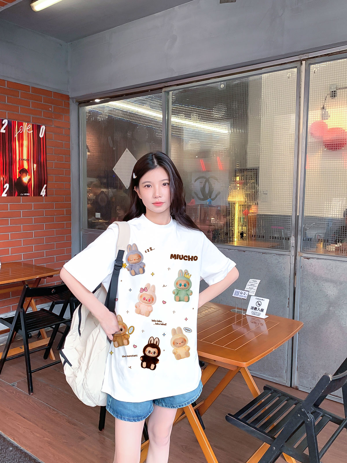 Áo thun labubu form rộng nhiều màu ATD1397 Miucho tay ngắn cổ tròn in mix_thumbnail_3