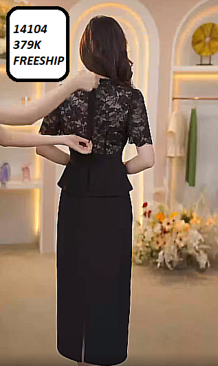 14104-Đầm body tay ngắn phối ren kiểu peplum(thun cát+ ren)FREESHIP_thumbnail_2