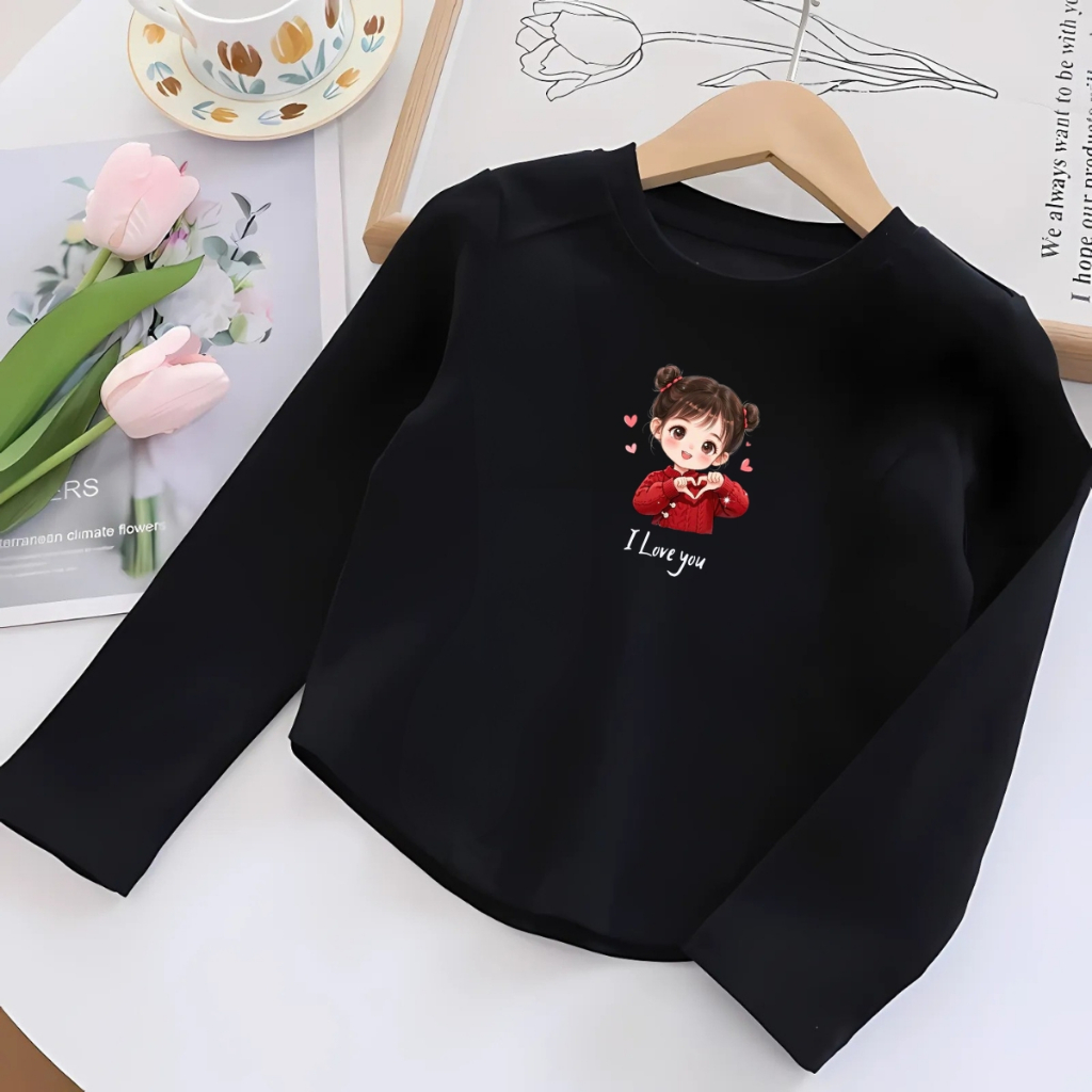 Áo thu đông dài tay bé gái cổ tròn in hình bé gái chất thun borip co giãn 4 chiều - Loza- G0423_thumbnail_2