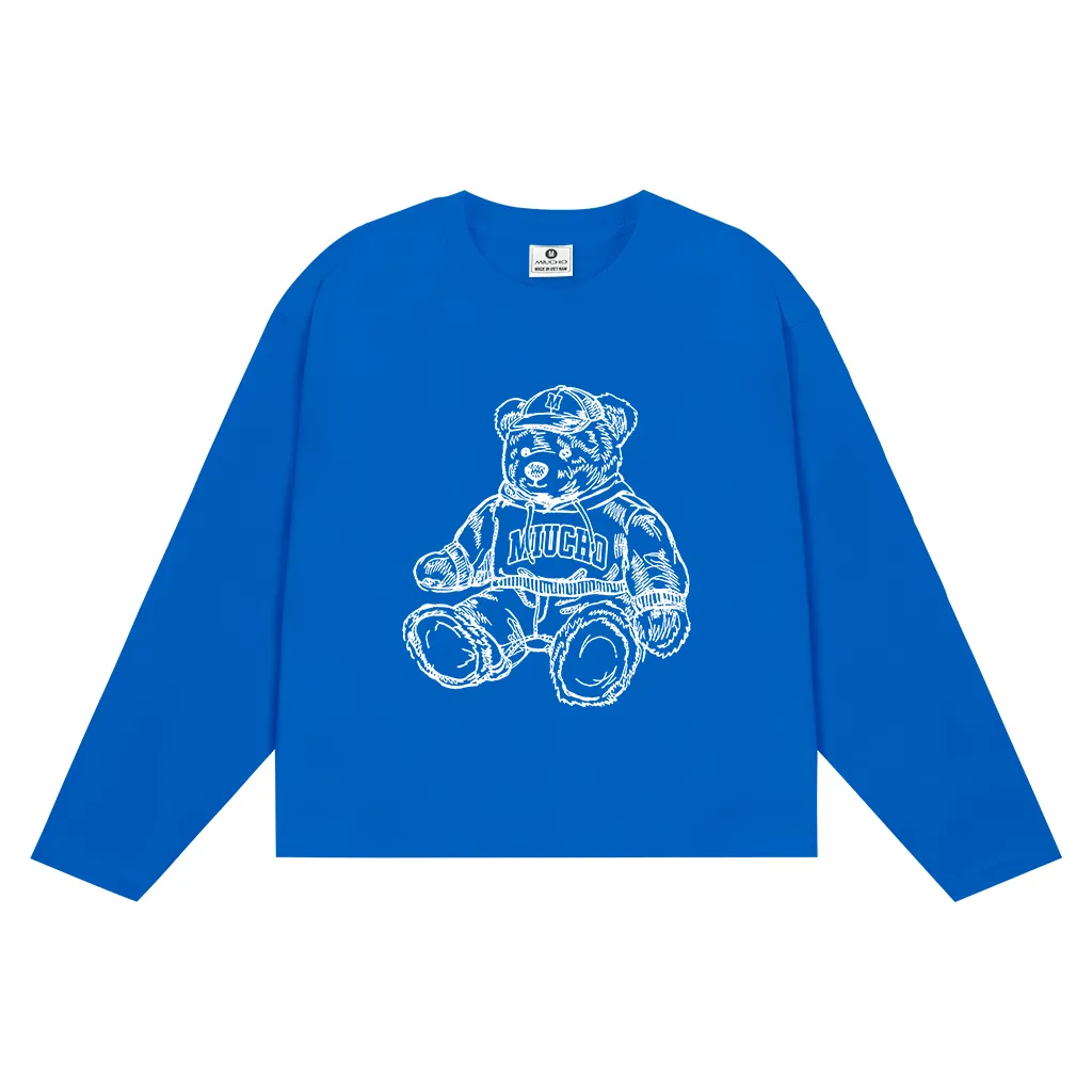 Áo thun boxy nam nữ Miucho cotton thoáng mát tay dài cổ tròn teddy bear in mix 2656