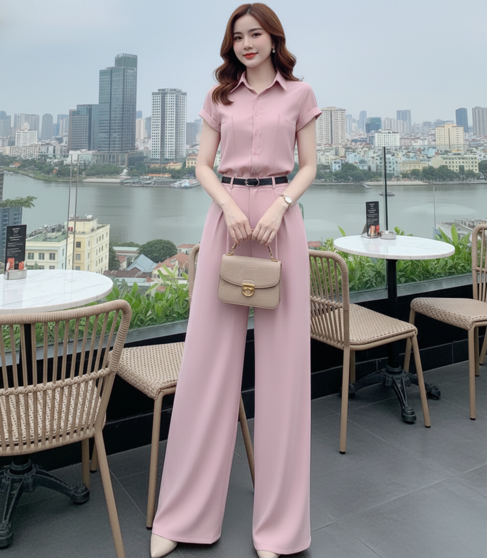 Set bộ đồ áo sơ mi phối quần ống rộng phong cách_thumbnail_3