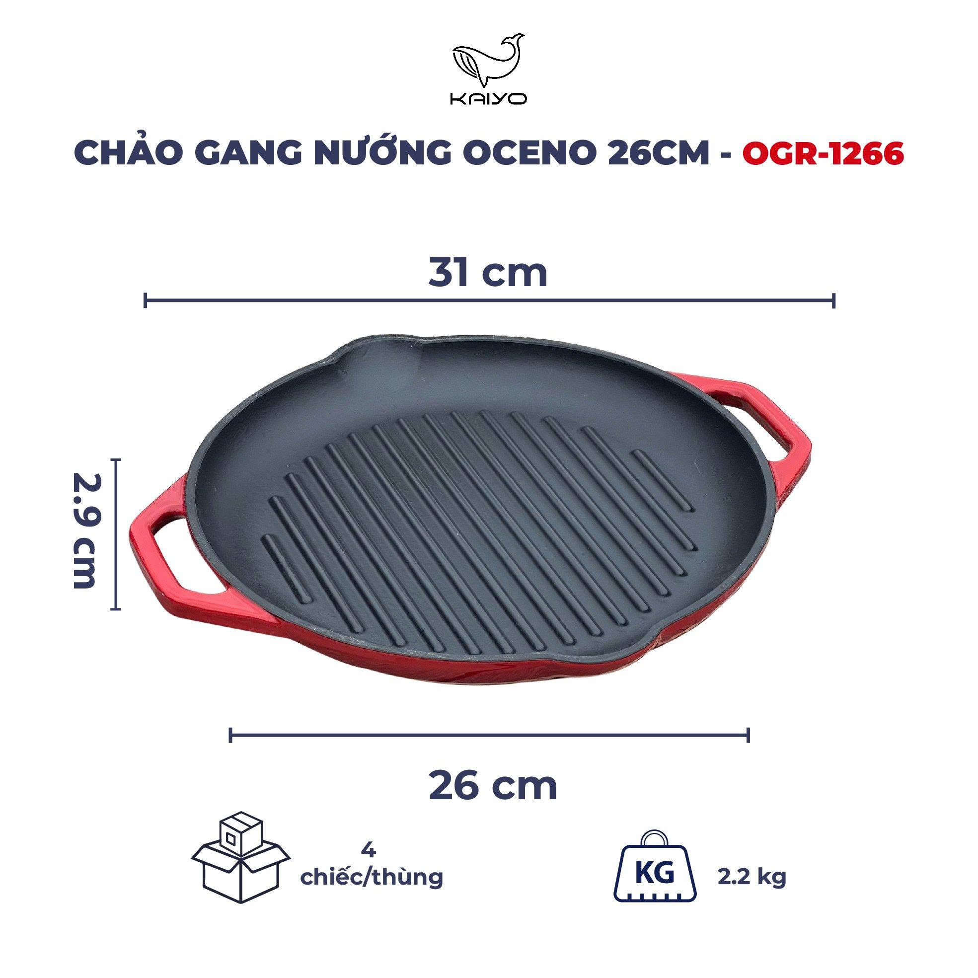 Chảo gang nướng Oceno 26cm Kaiyo_thumbnail_3