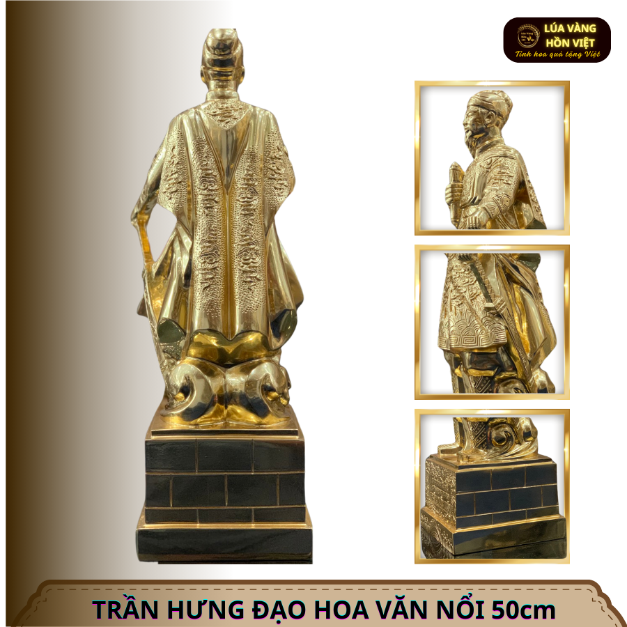 TƯỢNG TRẦN HƯNG ĐẠO HOA VĂN NỔI DÁT VÀNG CAO 50cm_thumbnail_2
