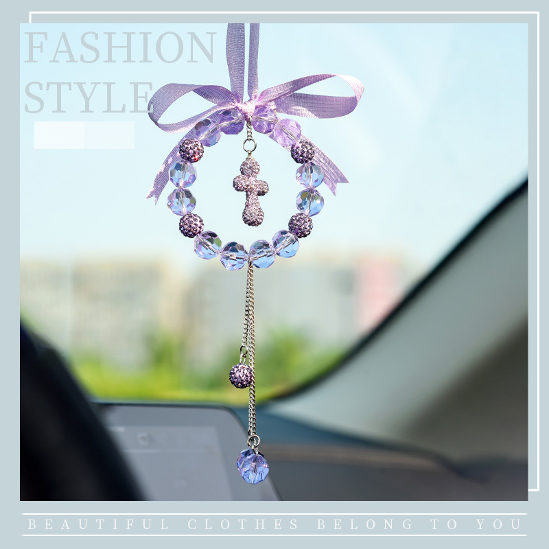 Dây treo gương chiếu hậu ô tô Thánh Giá màu tím kim cương nhân tạo/ Khánh treo ô tô Công Giáo KT02_thumbnail_4