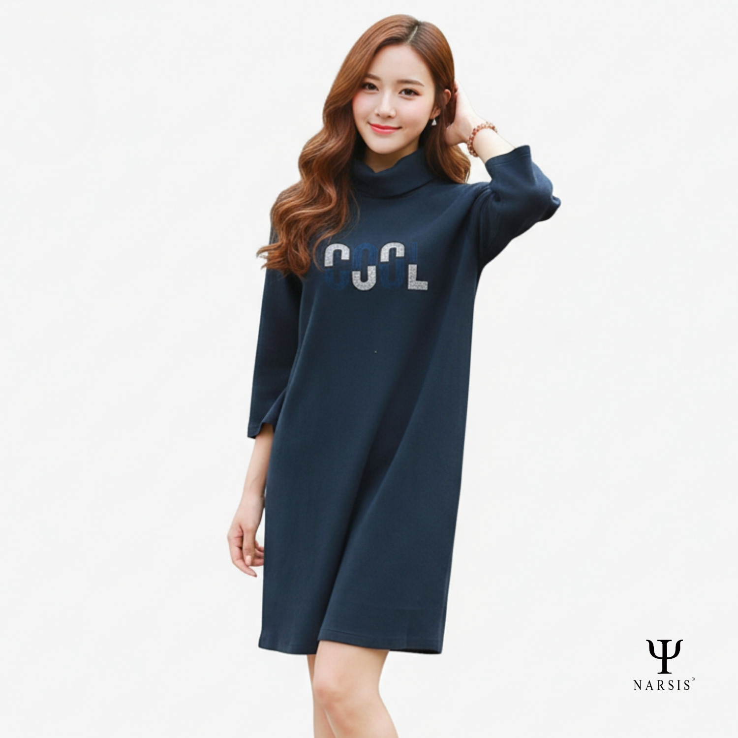 VÁY LEN THU ĐÔNG NARSIS  MÀU XANH TÍM THAN B8013 NARSIS VẢI LEN COTTON ẤM ÁP, THOÁNG MÁT, GIỮ ẤM ..._thumbnail_1