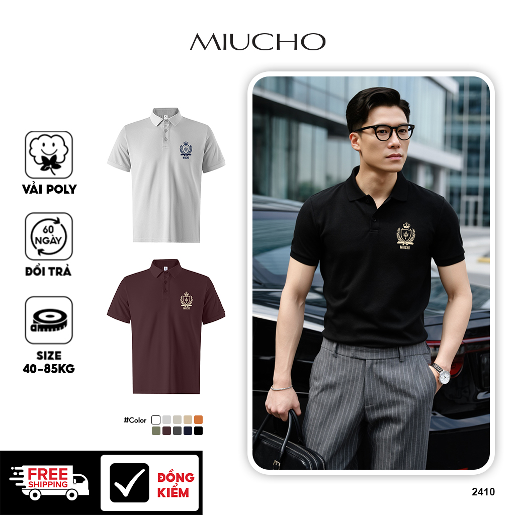 Áo polo nam local brand PLCSD2410 Miucho Iconic vải polyester bền nhẹ chống nhăn in basic