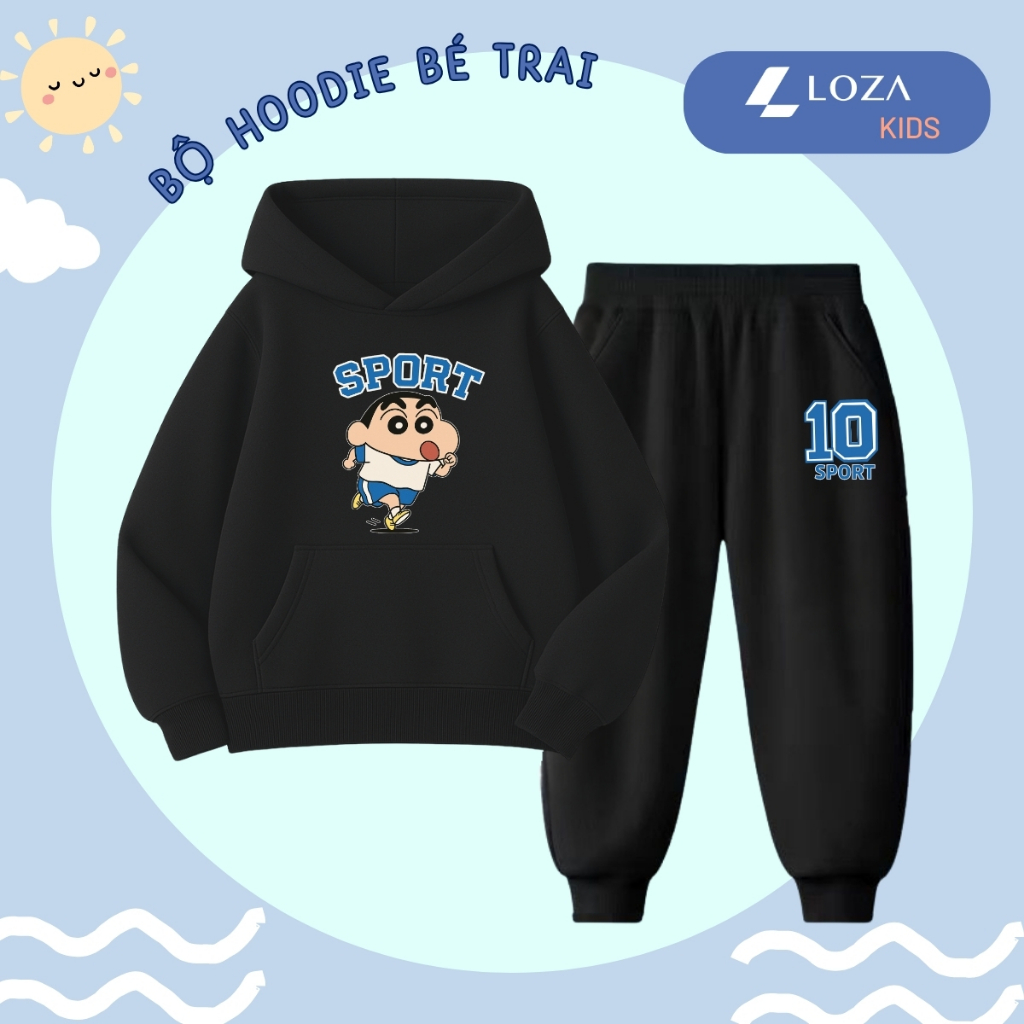 Bộ quần áo Hoodie cho bé trai in cậu bé Shin size 15-40kg - Quần áo nỉ cho trẻ em Loza Kids HB513 HB513