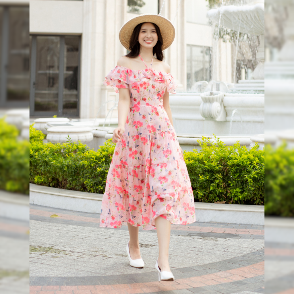 Đầm maxi hoa trễ vai bèo cột nơ xinh xắn 2in1_thumbnail_18