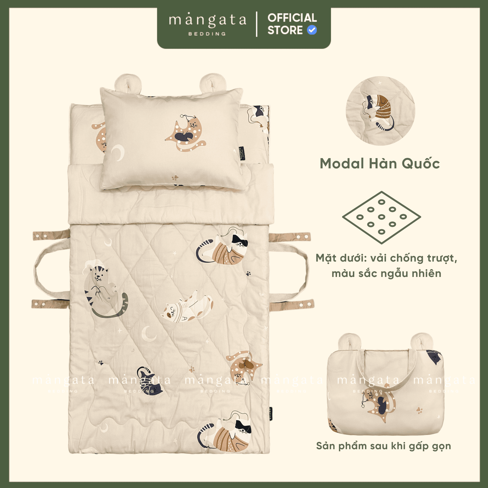 Mẫu Thế giới mèo - Bộ chăn gối gấp gọn đi học