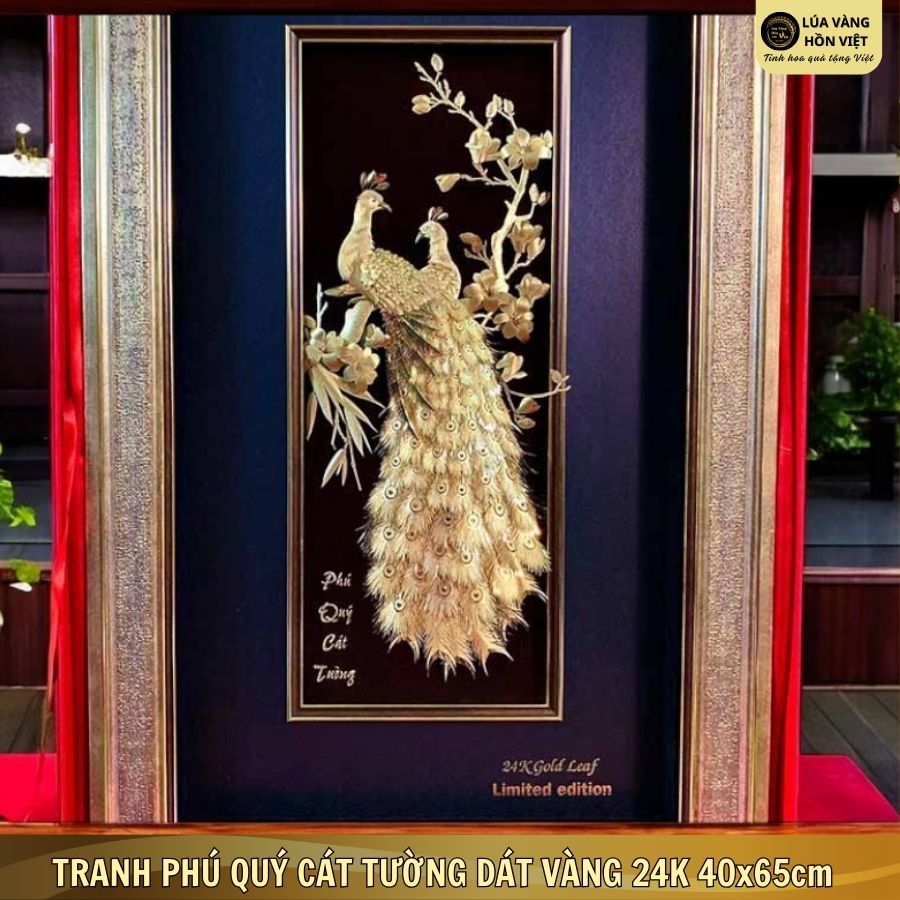 TRANH PHÚ QUÝ CÁT TƯỜNG NỀN ĐEN DÁT VÀNG 24K 40x65cm_thumbnail_3